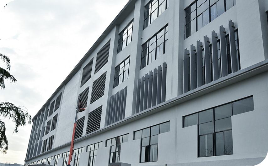 Factory building facade casement window external louver